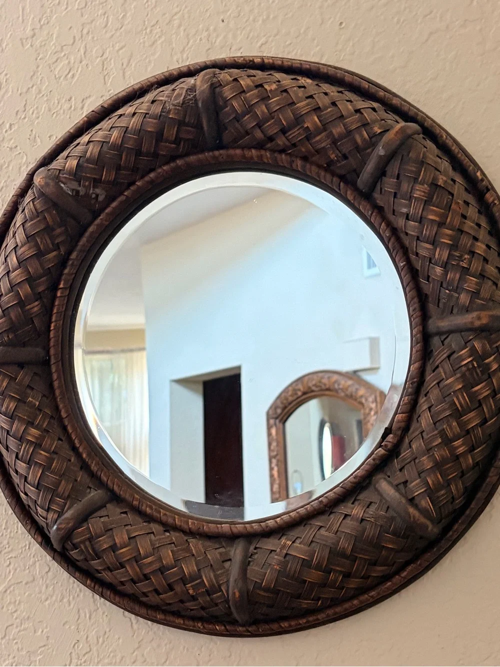 Woven Round Wall Mirror - Brown